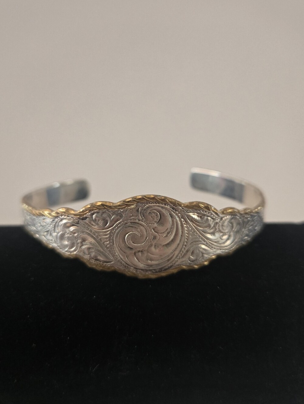 Crumrine Cuff Sterling Silver & Gold Engraved Floral Cuff Bracelet
